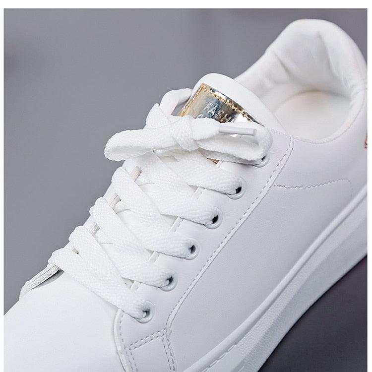 Women's Embroidered White Sneakers Floral PU Leather Low Top Shoes