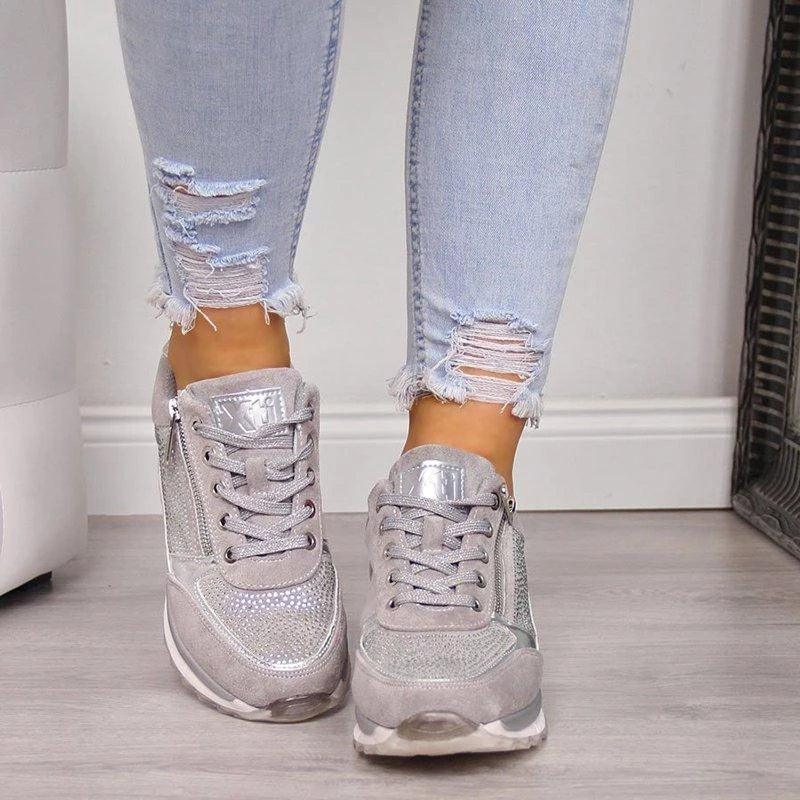 Women's Platform High Top Sneakers - Casual Lace Up Zip-Up Shoes