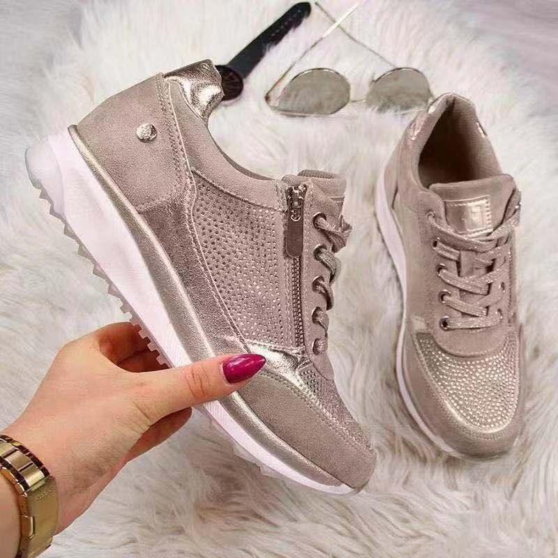 Women's Platform High Top Sneakers - Casual Lace Up Zip-Up Shoes