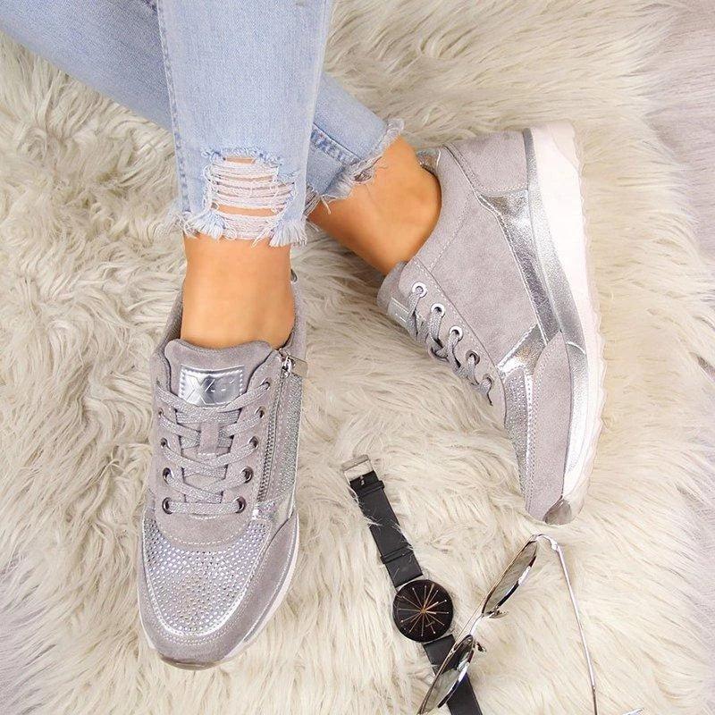 Women's Platform High Top Sneakers - Casual Lace Up Zip-Up Shoes