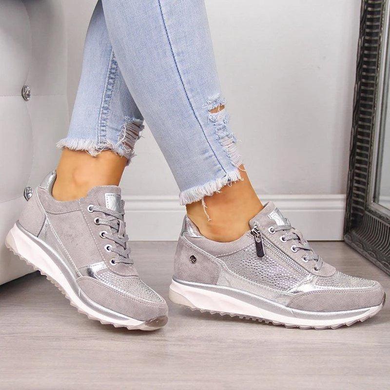 Women's Platform High Top Sneakers - Casual Lace Up Zip-Up Shoes