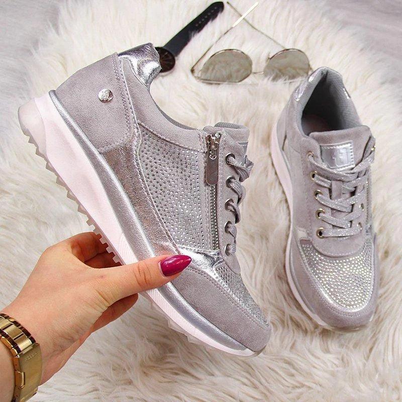 Women's Platform High Top Sneakers - Casual Lace Up Zip-Up Shoes