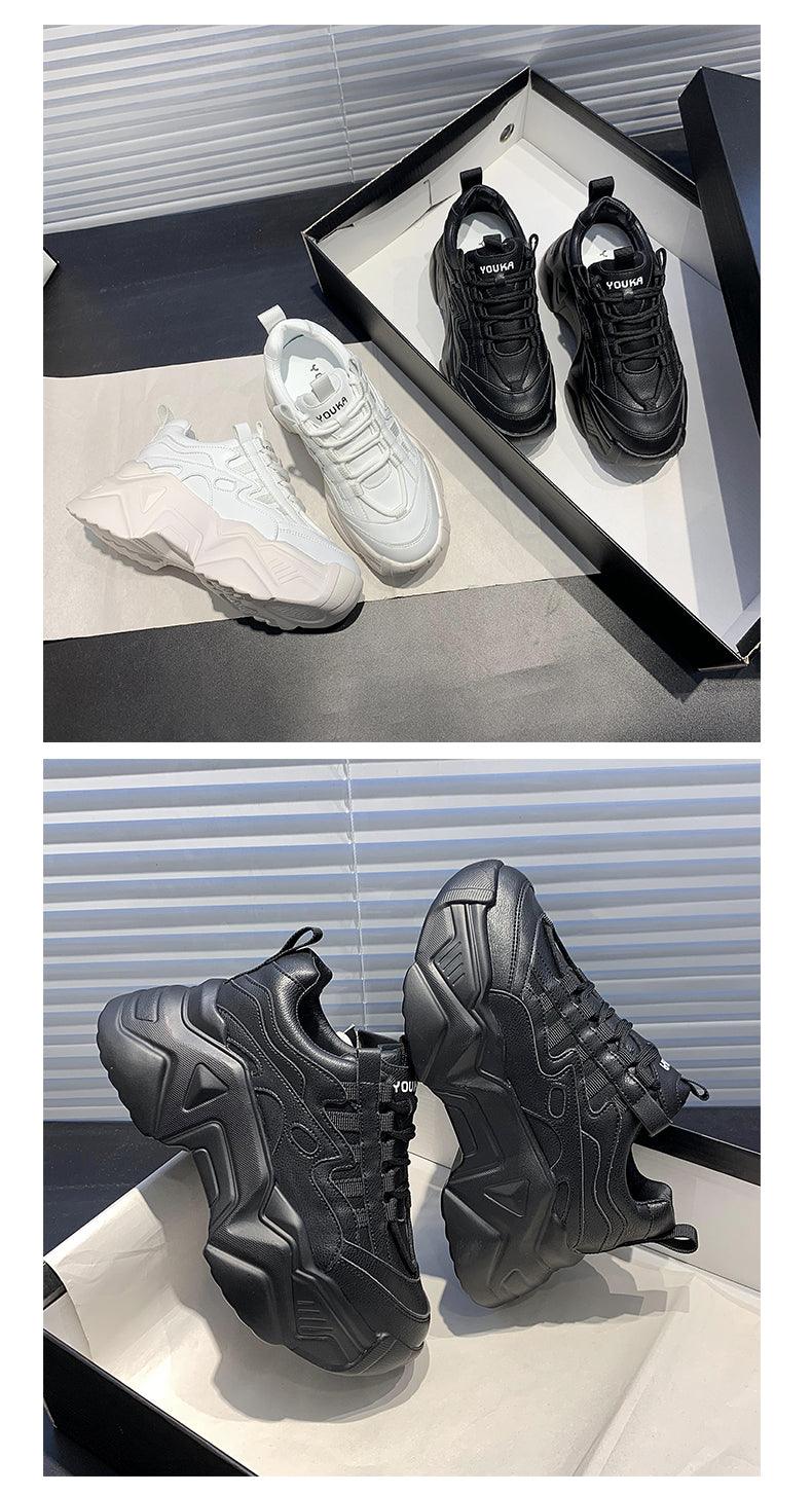 Women Chunky Platform Sneakers Lace-Up Casual Vulcanized Shoes