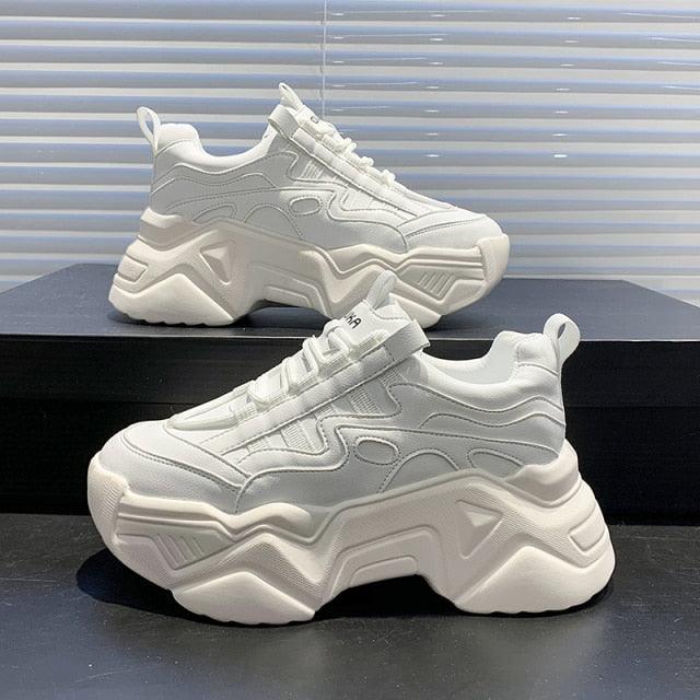Women Chunky Platform Sneakers Lace-Up Casual Vulcanized Shoes