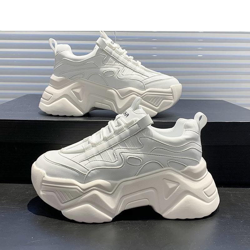 Women Chunky Platform Sneakers Lace-Up Casual Vulcanized Shoes