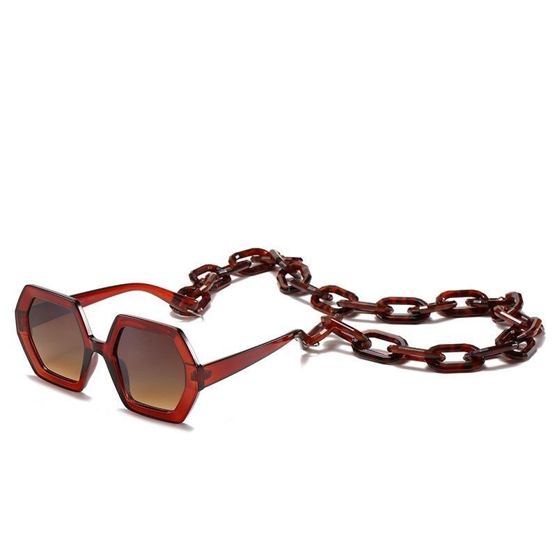 Glamorous Oversized Square Sunglasses with Unique Chain Detail