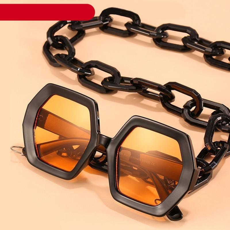Glamorous Oversized Square Sunglasses with Unique Chain Detail