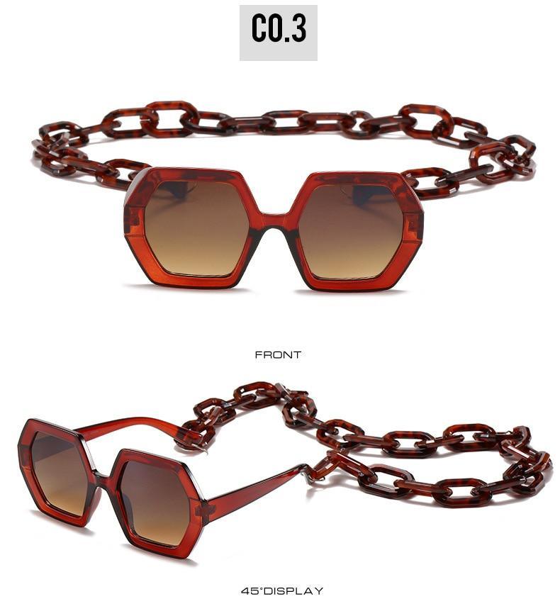 Glamorous Oversized Square Sunglasses with Unique Chain Detail