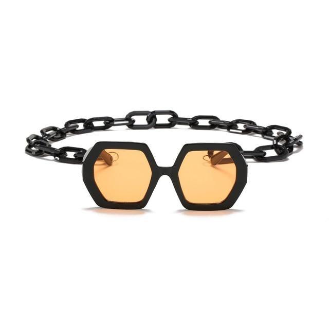 Glamorous Oversized Square Sunglasses with Unique Chain Detail
