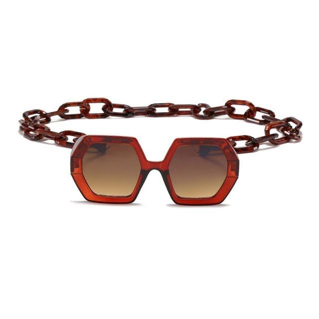 Glamorous Oversized Square Sunglasses with Unique Chain Detail