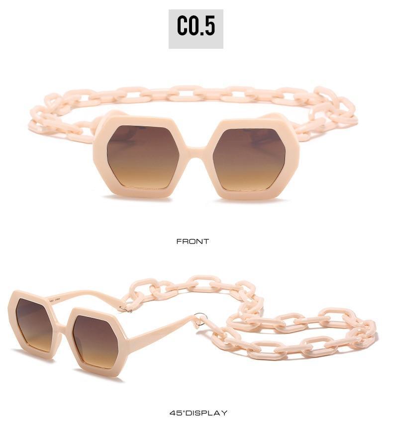 Glamorous Oversized Square Sunglasses with Unique Chain Detail