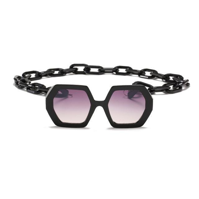 Glamorous Oversized Square Sunglasses with Unique Chain Detail