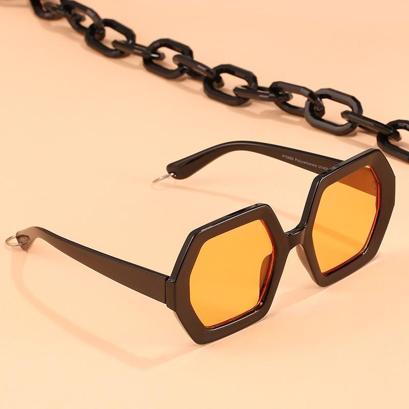 Glamorous Oversized Square Sunglasses with Unique Chain Detail