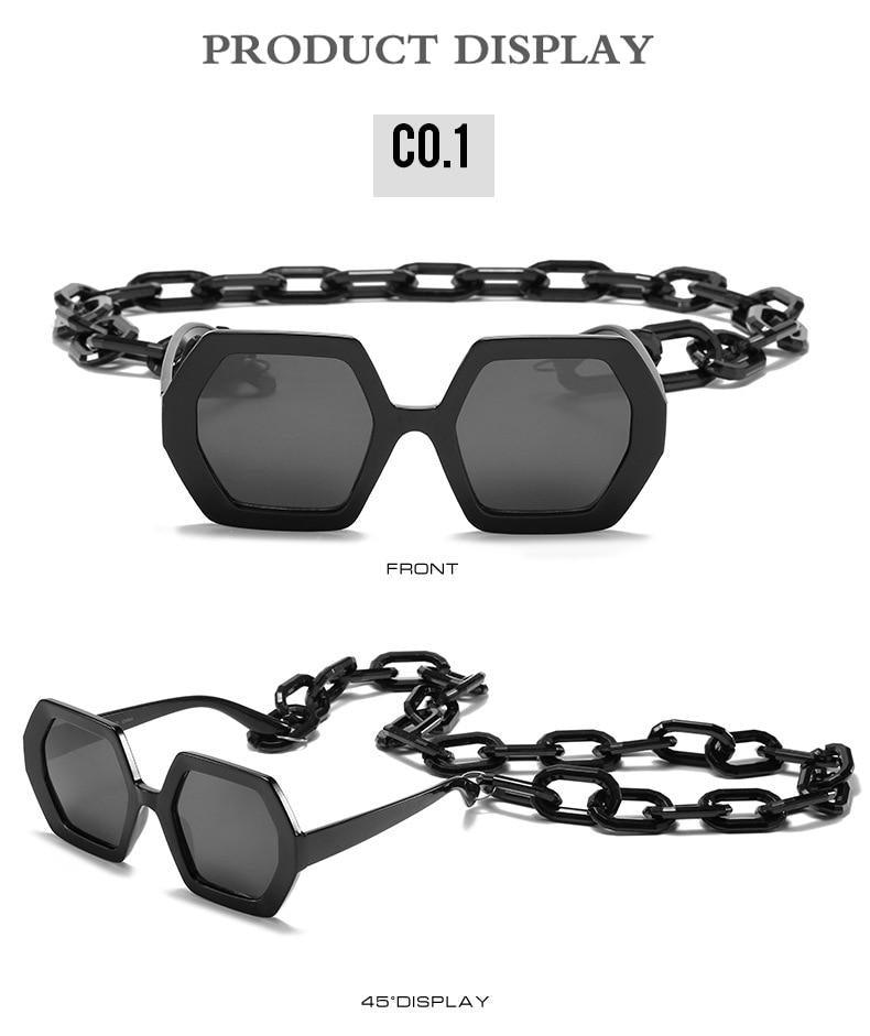 Glamorous Oversized Square Sunglasses with Unique Chain Detail