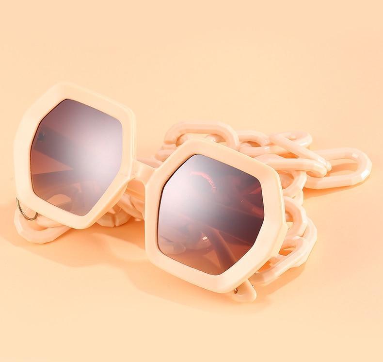 Glamorous Oversized Square Sunglasses with Unique Chain Detail