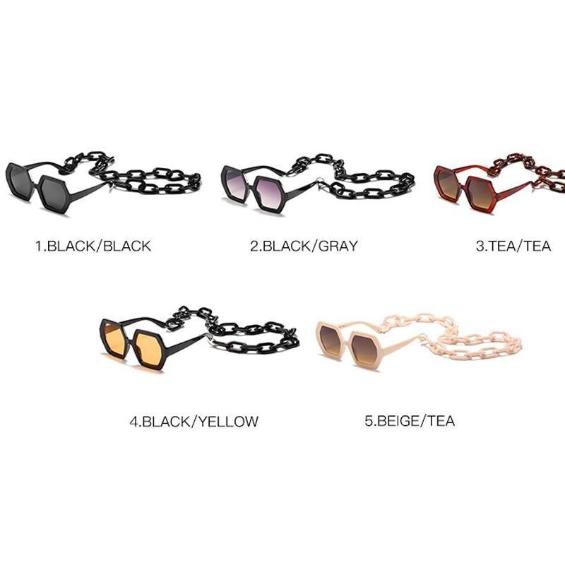 Glamorous Oversized Square Sunglasses with Unique Chain Detail