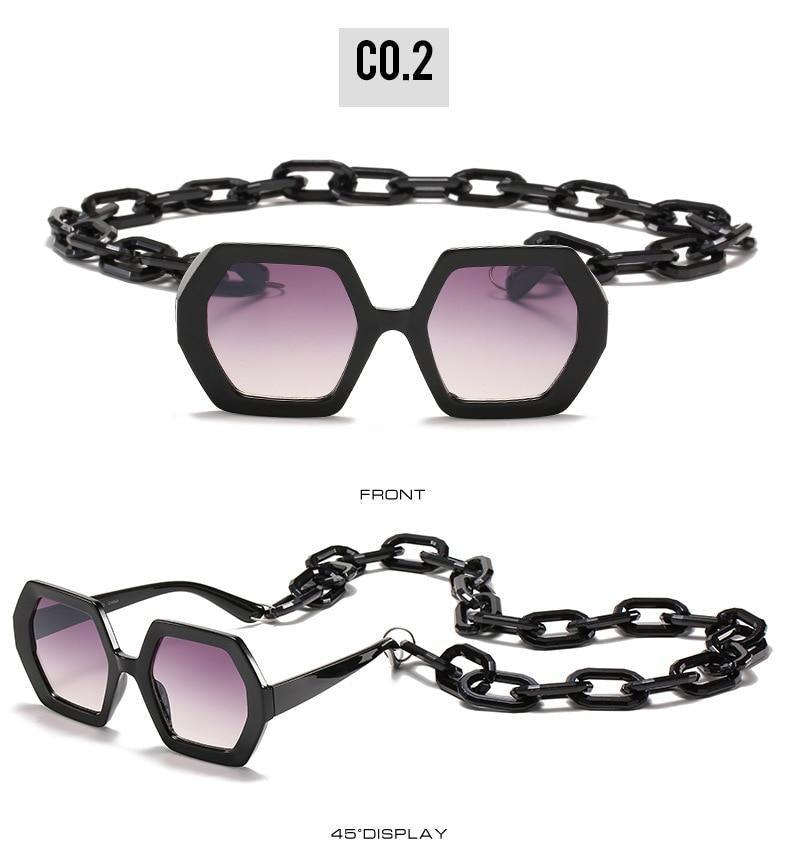 Glamorous Oversized Square Sunglasses with Unique Chain Detail