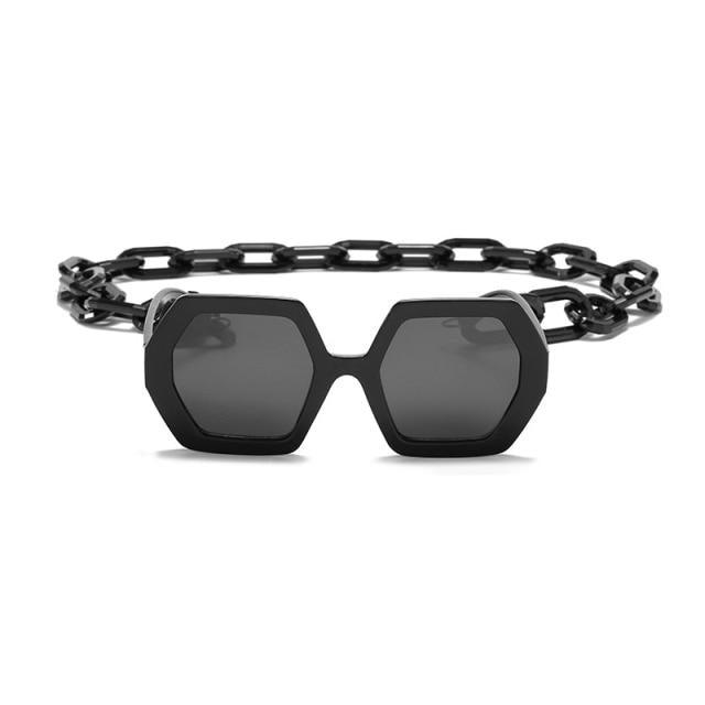Glamorous Oversized Square Sunglasses with Unique Chain Detail