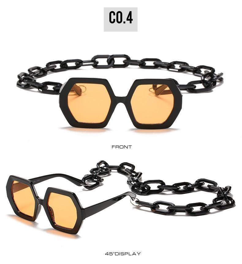 Glamorous Oversized Square Sunglasses with Unique Chain Detail