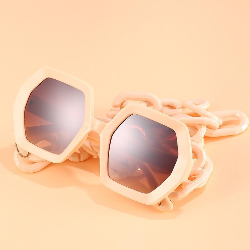 Glamorous Oversized Square Sunglasses with Unique Chain Detail