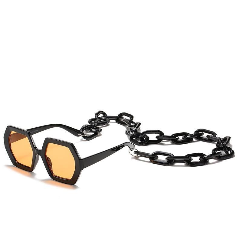 Glamorous Oversized Square Sunglasses with Unique Chain Detail