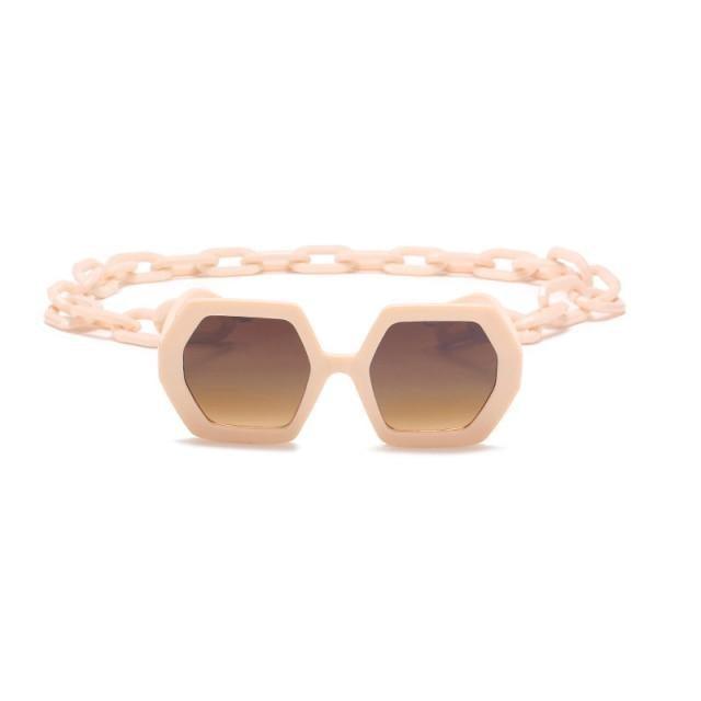 Glamorous Oversized Square Sunglasses with Unique Chain Detail