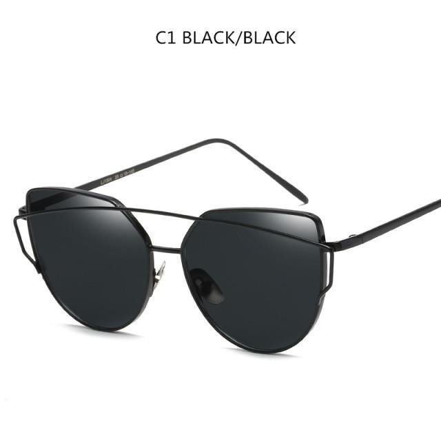 Rose Gold Cat Eye Sunglasses with Mirror Lenses - Vintage Style