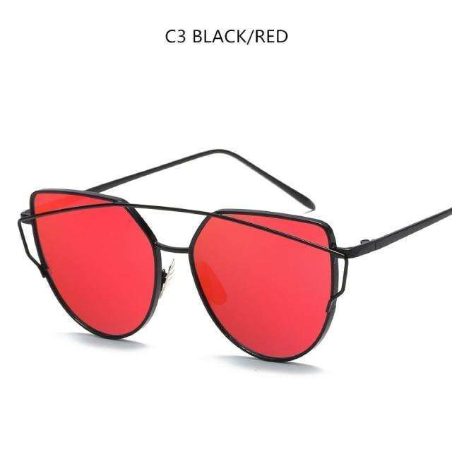 Rose Gold Cat Eye Sunglasses with Mirror Lenses - Vintage Style