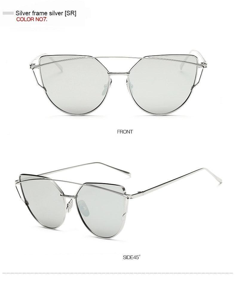 Rose Gold Cat Eye Sunglasses with Mirror Lenses - Vintage Style