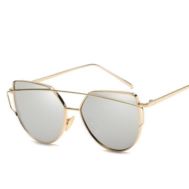 Rose Gold Cat Eye Sunglasses with Mirror Lenses - Vintage Style