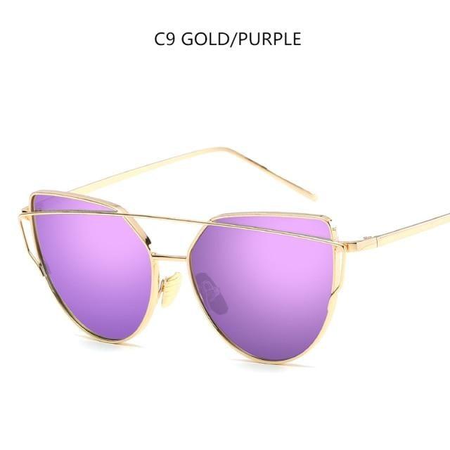 Rose Gold Cat Eye Sunglasses with Mirror Lenses - Vintage Style