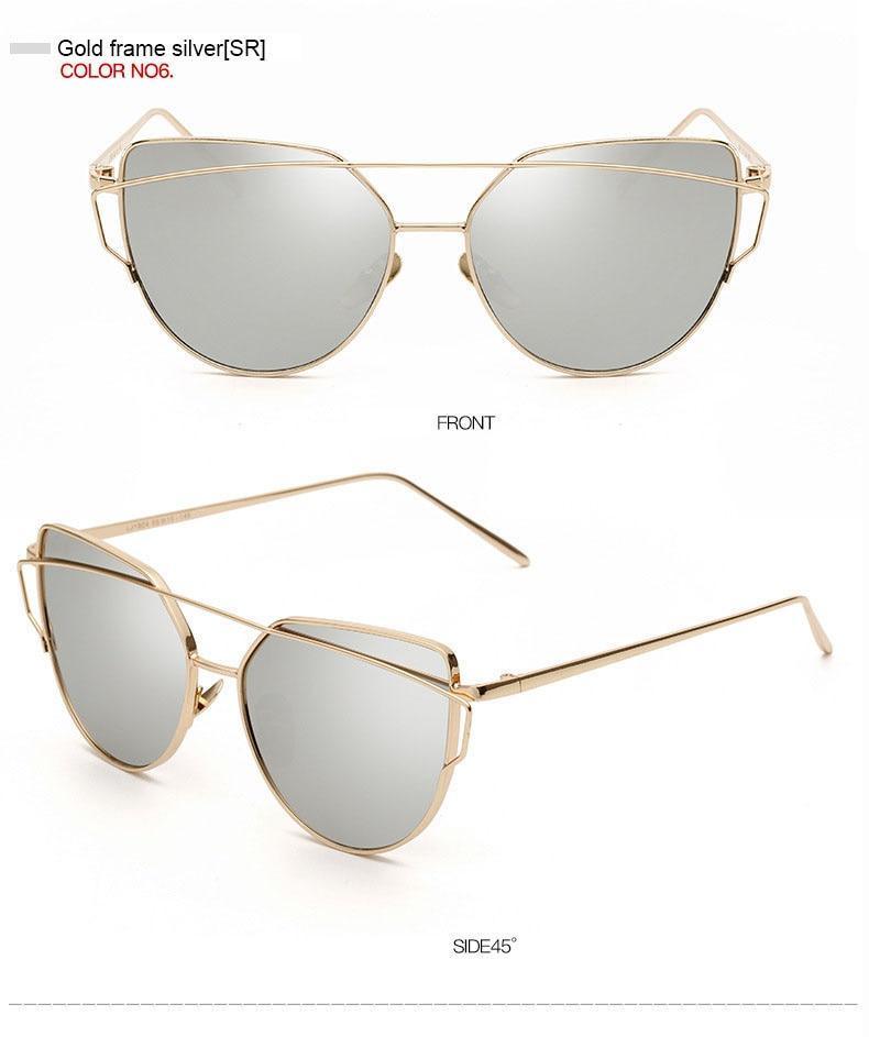 Rose Gold Cat Eye Sunglasses with Mirror Lenses - Vintage Style
