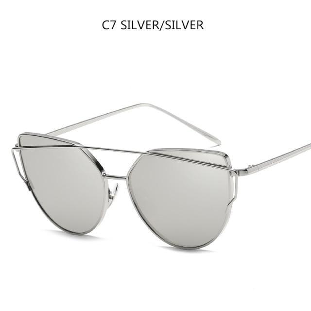 Rose Gold Cat Eye Sunglasses with Mirror Lenses - Vintage Style