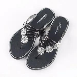 Women's Crystal T-Strap Thong Sandals Glitter Flat Beach Slides