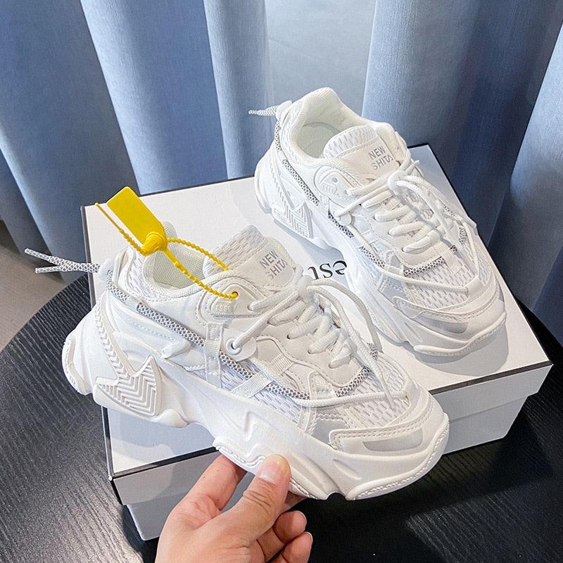 Women's Leather Platform Sneakers White Casual Walking Shoes