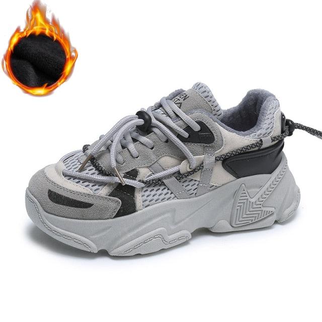 Women's Leather Platform Sneakers White Casual Walking Shoes