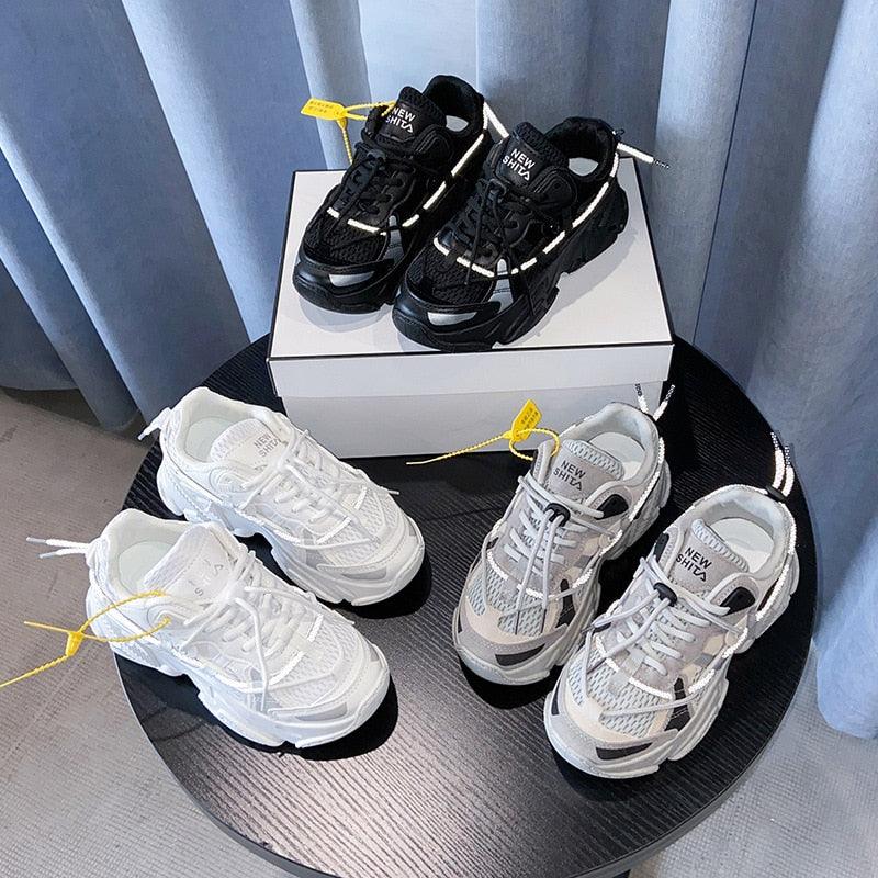 Women's Leather Platform Sneakers White Casual Walking Shoes