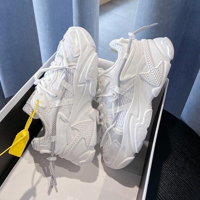 Women's Leather Platform Sneakers White Casual Walking Shoes