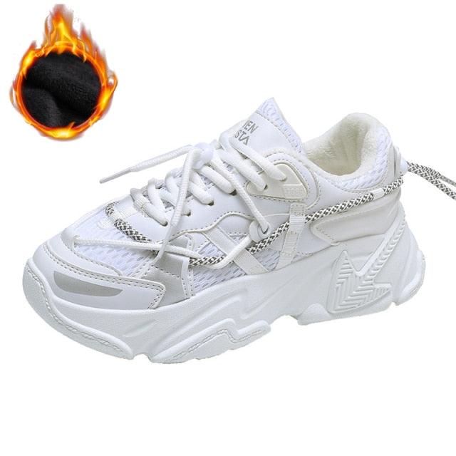Women's Leather Platform Sneakers White Casual Walking Shoes