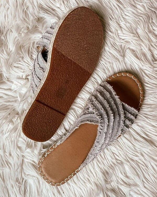 Women’s Knotted Canvas Flat Sandals - Coastal Bohemian Slides