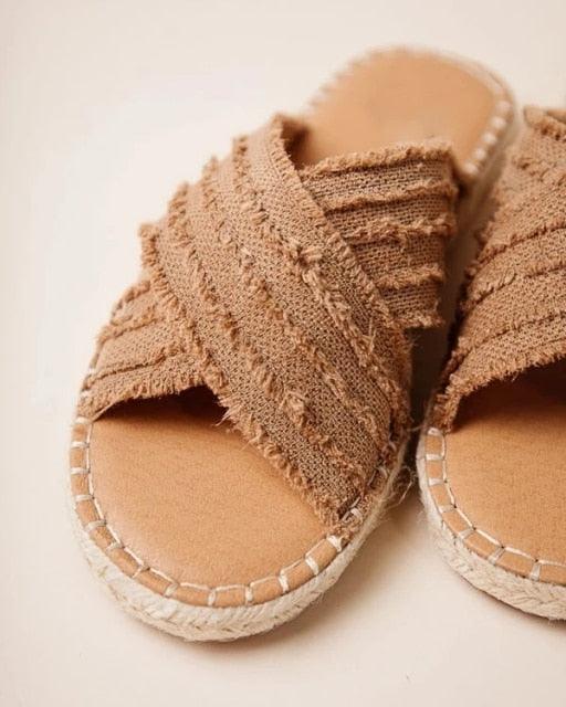 Women’s Knotted Canvas Flat Sandals - Coastal Bohemian Slides