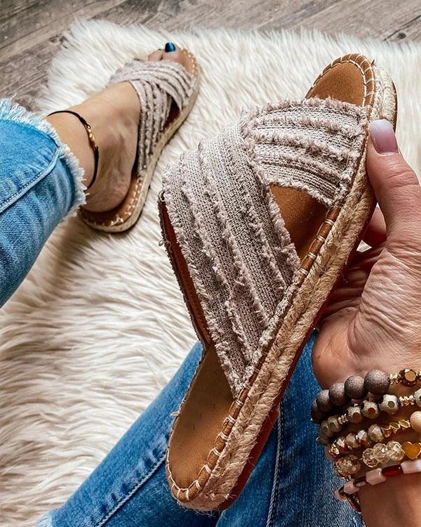 Women’s Knotted Canvas Flat Sandals - Coastal Bohemian Slides