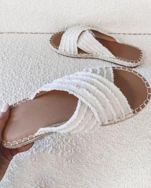 Women’s Knotted Canvas Flat Sandals - Coastal Bohemian Slides