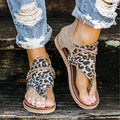 Women's Leopard Snake Print T-Strap Flat Sandals with Zipper