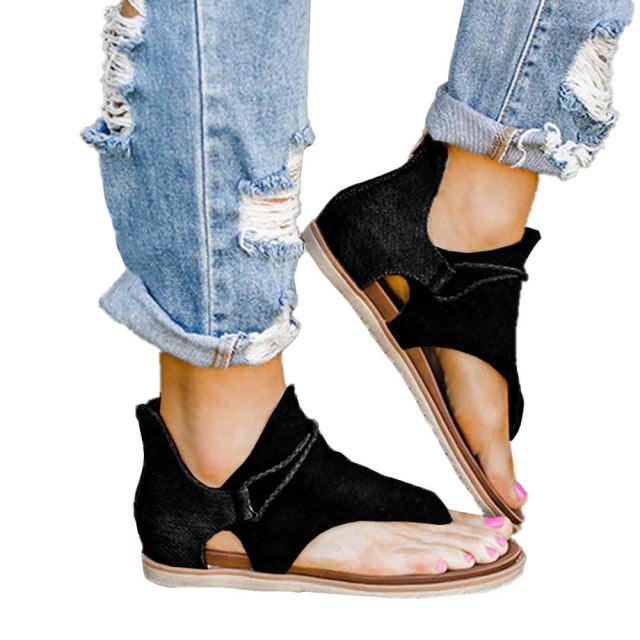 Women's Leopard Snake Print T-Strap Flat Sandals with Zipper