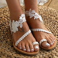 Bohemian Lace Floral Flat Sandals with Rhinestone Detail
