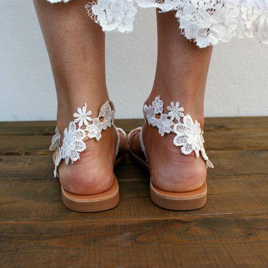 Bohemian Lace Floral Flat Sandals with Rhinestone Detail