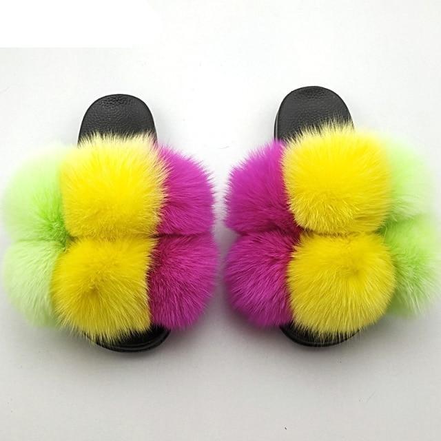 Women’s Faux Fur Slides, Glamorous Fluffy Open Toe House Sandals