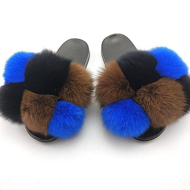 Women’s Faux Fur Slides, Glamorous Fluffy Open Toe House Sandals