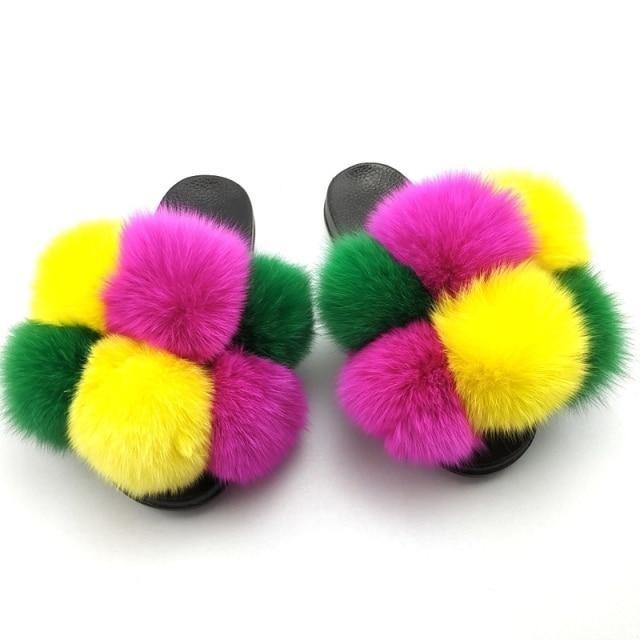 Women’s Faux Fur Slides, Glamorous Fluffy Open Toe House Sandals